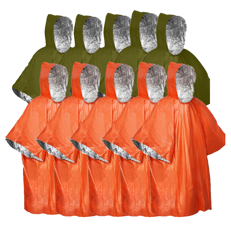 Emergency Poncho Rain - 3/5er-Pack Notfall-Poncho-Set – wasserdicht, thermisch, ultraleicht